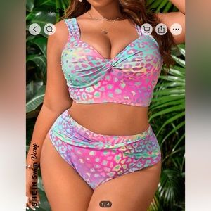 SHEIN Swim Vcay Plus Leopard Print Twist Front Bikini Swimsuit